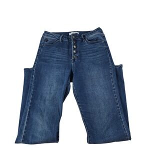 KanCan Women Blue High Rise Button Fly Raw Hem bootcut Jeans KC7138M Size 13/30